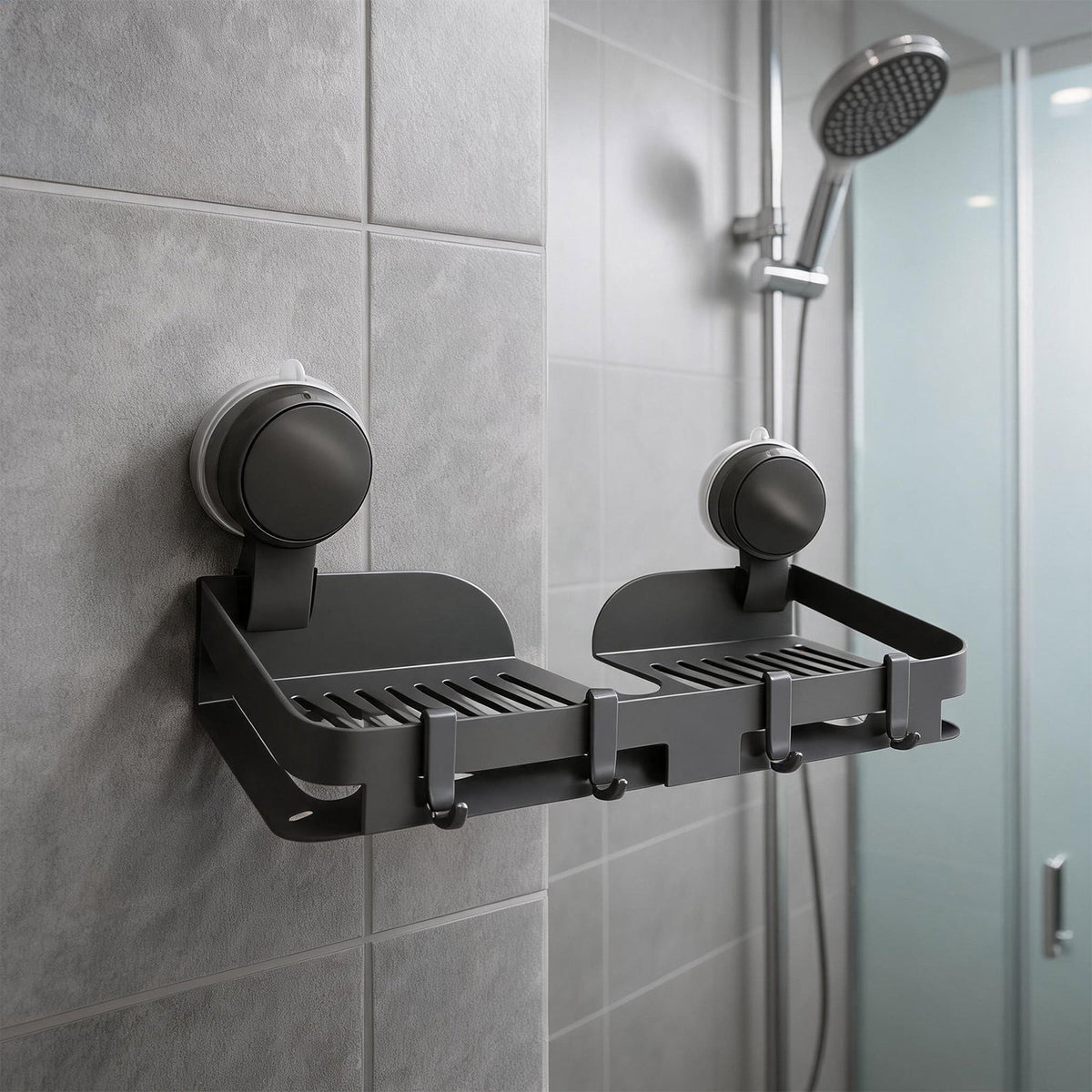No-Drill Shower Shelf with Suction Cups, Aluminum Caddy with Raised Edges - Image 6