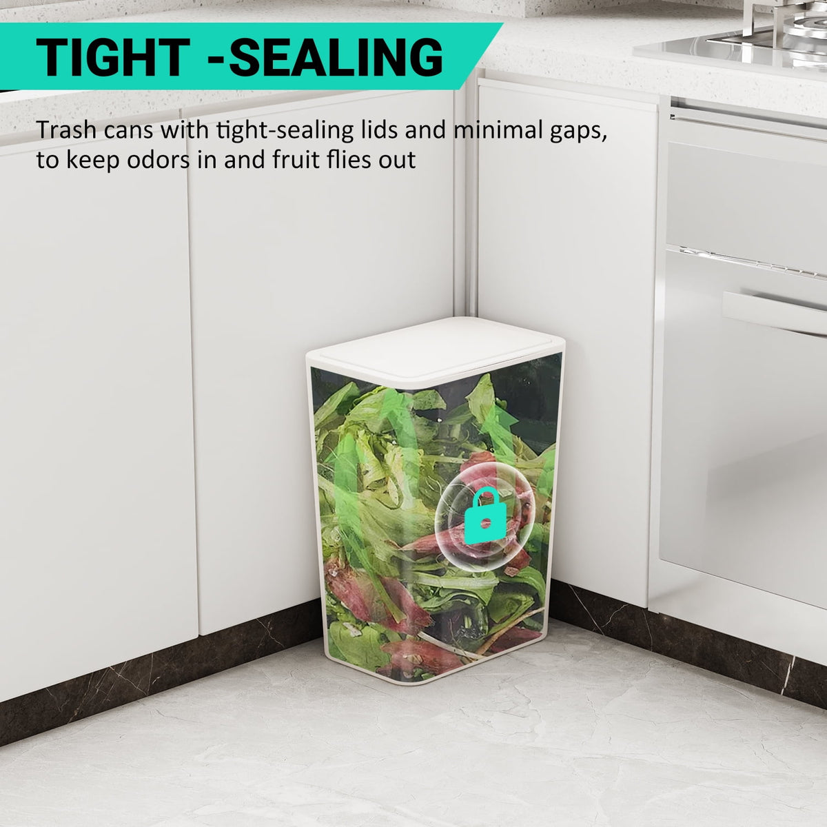 Slim Bathroom Bins with Pop-Up Lids, 3 Pack of 2.6 Gallon Wastebaskets - Image 6