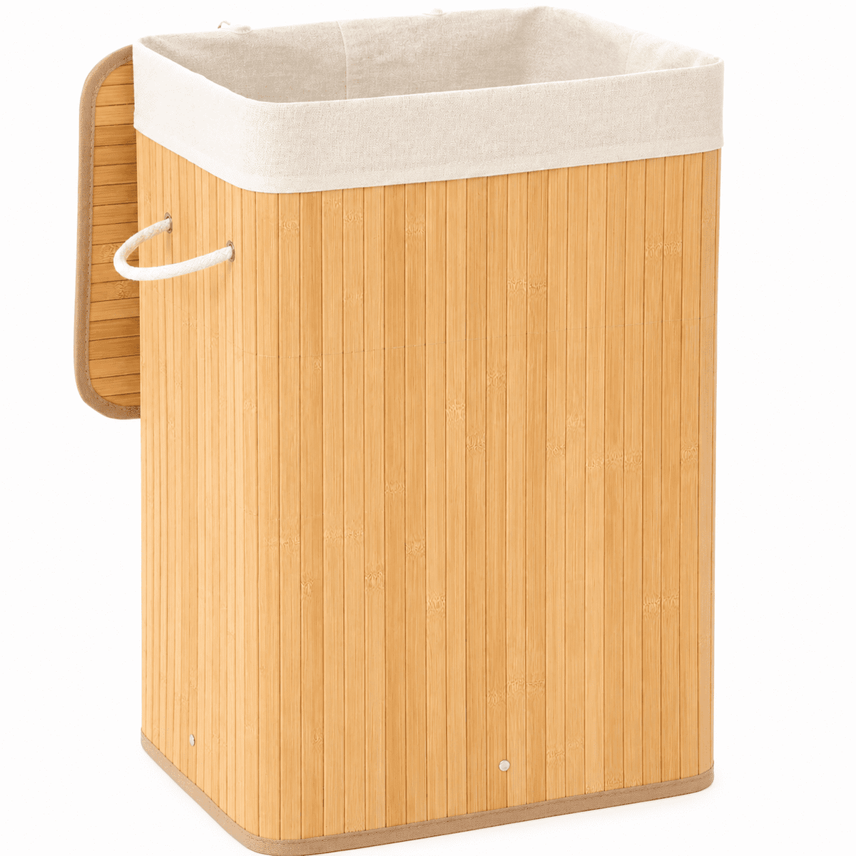 Bamboo Laundry Hamper with Lid and Removable Liner, 80 Liter, Natural