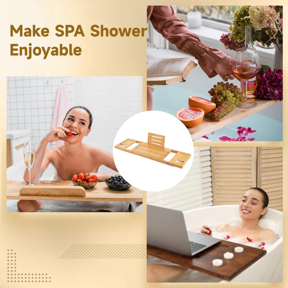 Expandable Bamboo Bath Caddy Tray, Adjusts from 29.3 to 37.4 Inches - Image 4