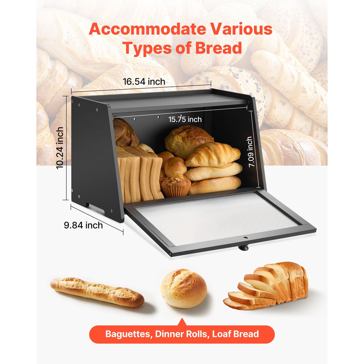Bamboo Bread Box with Acrylic Front Panel and Magnetic Lid, 16.5 Inches - Image 3