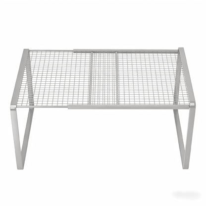 Expandable Cabinet Shelf Riser in White Metal, Adjusts 15 to 24.4 Inches