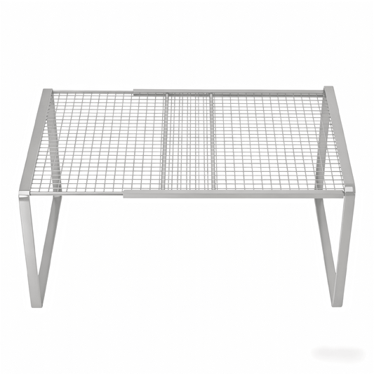 Expandable Cabinet Shelf Riser in White Metal, Adjusts 15 to 24.4 Inches