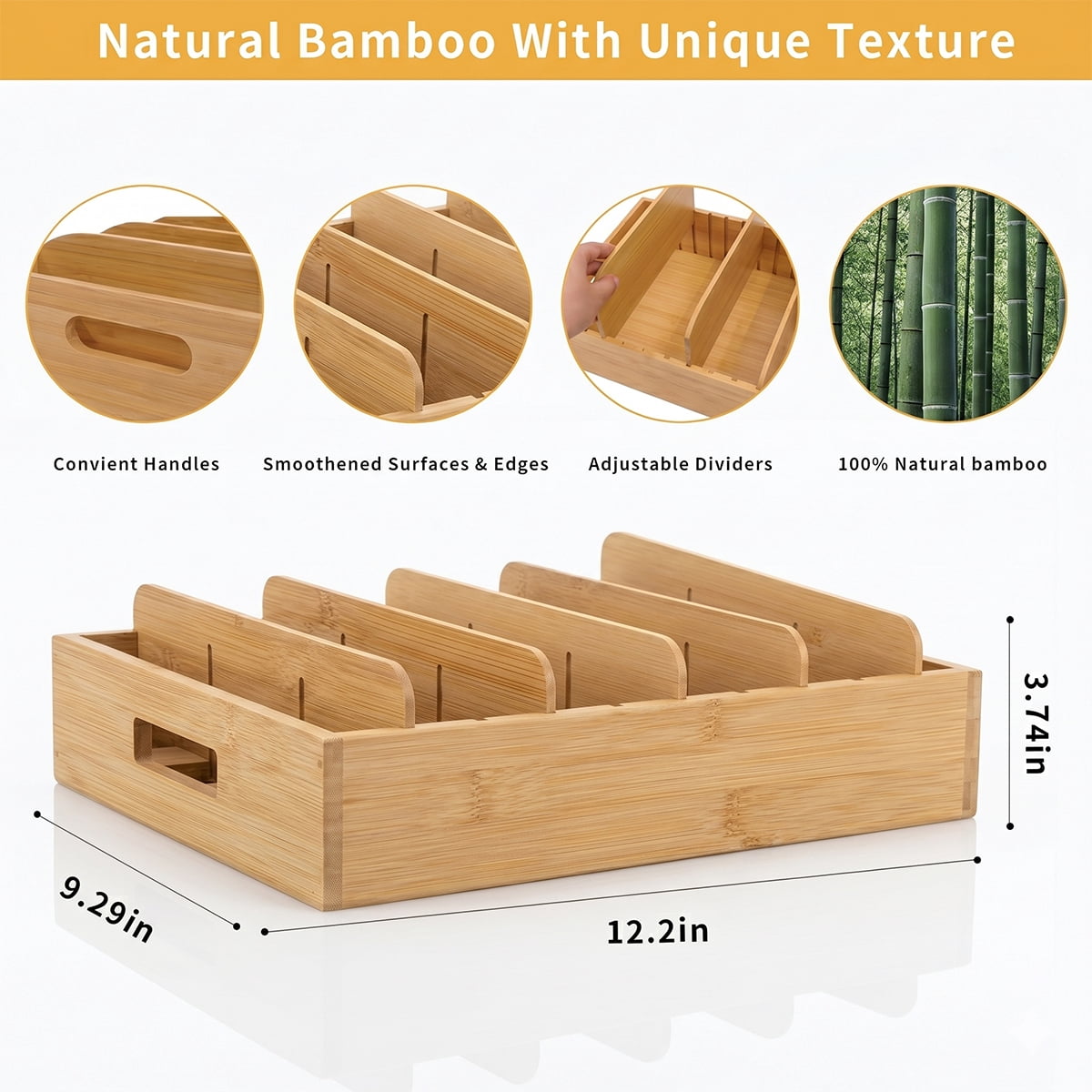 Bamboo Lid Caddy with Five Adjustable Dividers for Cabinets and Drawers - Image 2
