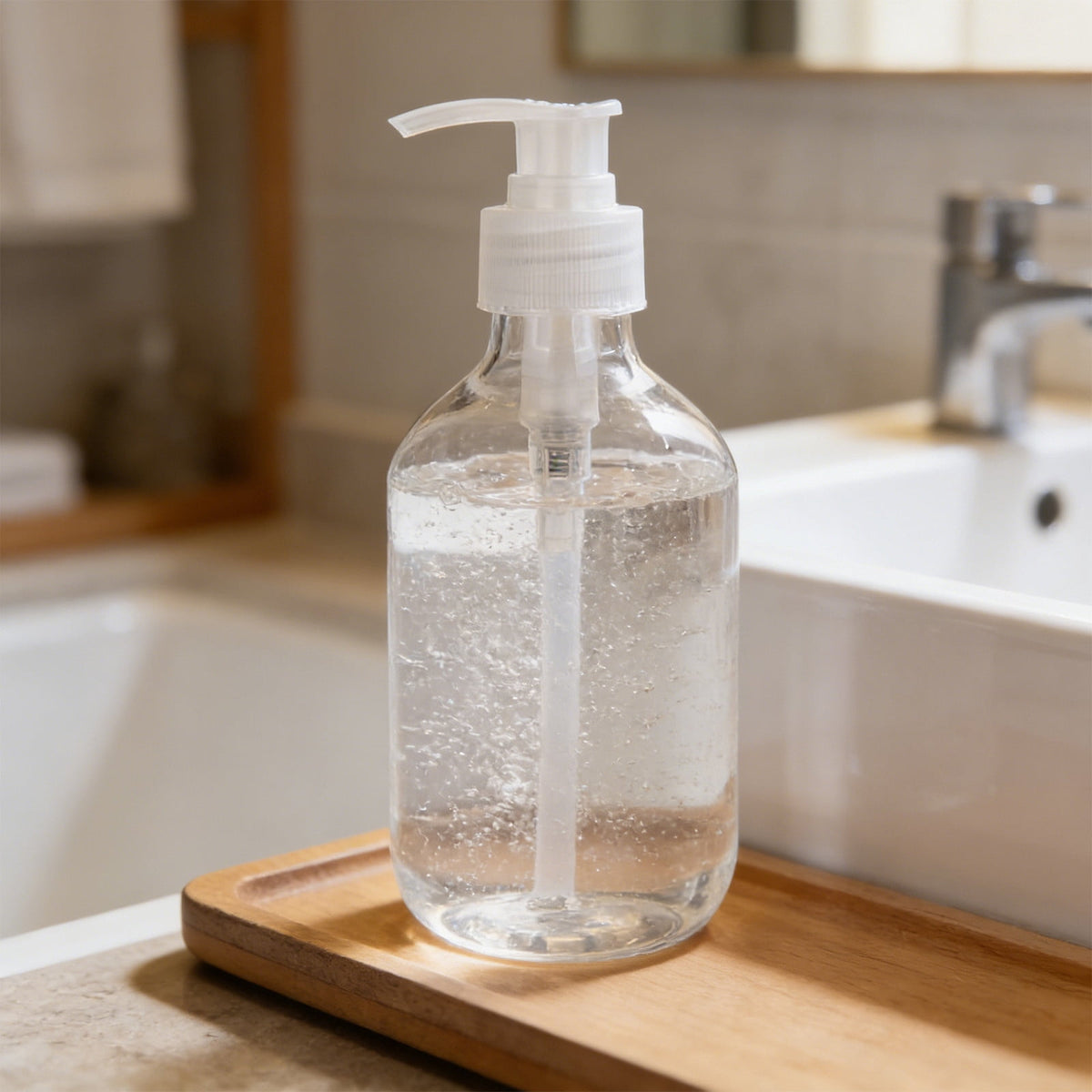 Refillable Soap Dispenser Pump Bottle, 10 oz Clear Plastic, 6.5 Inches Tall - Image 2