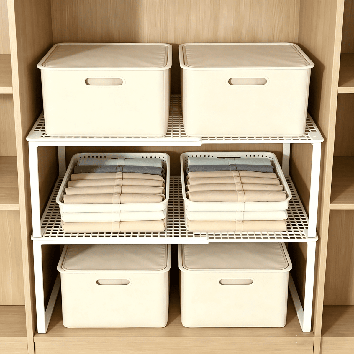 Expandable Cabinet Shelf Riser in White Metal, Adjusts 15 to 24.4 Inches - Image 5