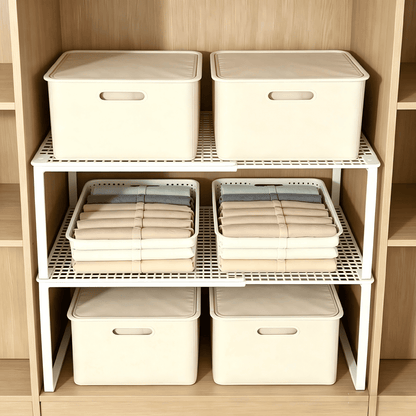 Expandable Cabinet Shelf Riser in White Metal, Adjusts 15 to 24.4 Inches - Image 5