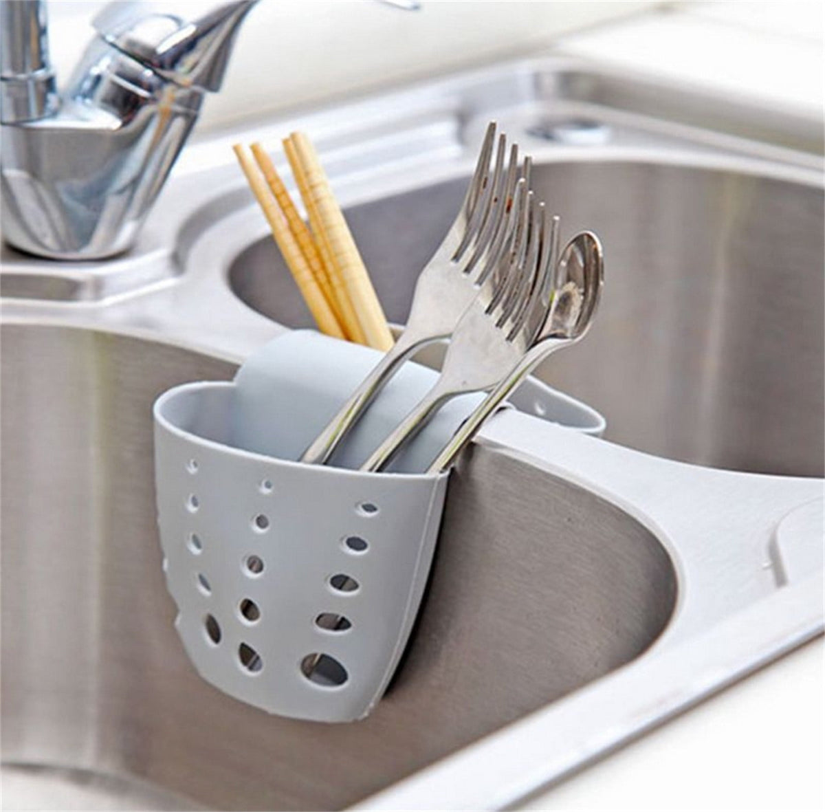 Saddle-Style Silicone Sink Caddy for Sponges, Brushes and Drain Stoppers - Image 4