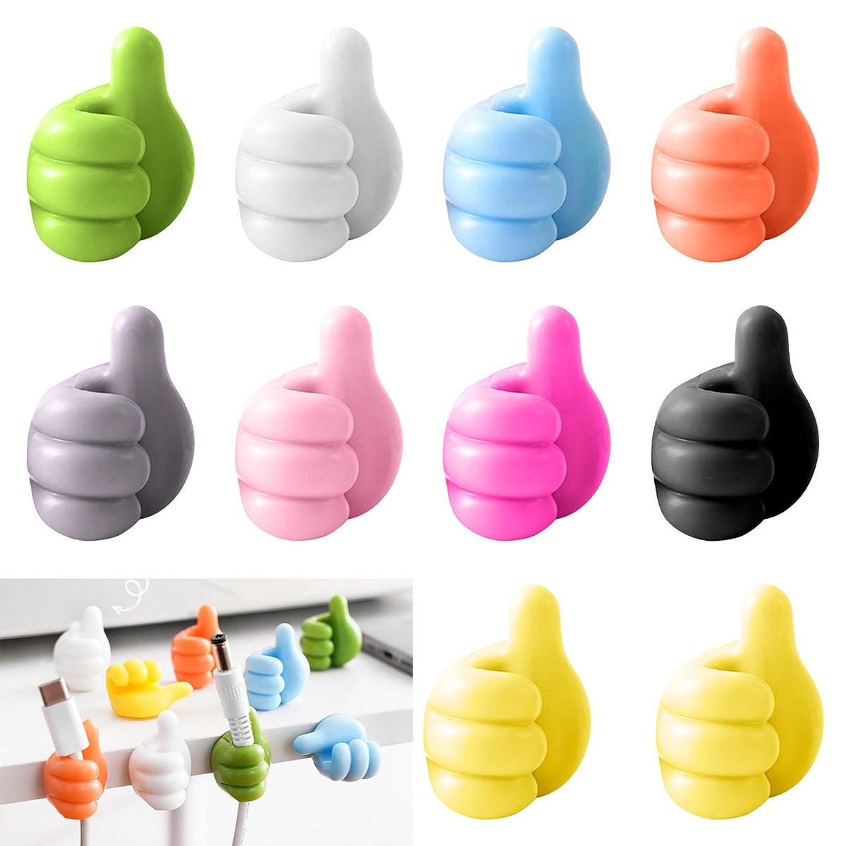 Self-Adhesive Silicone Thumb Hooks, 10 Pieces in Pink for Cables and Keys - Image 2