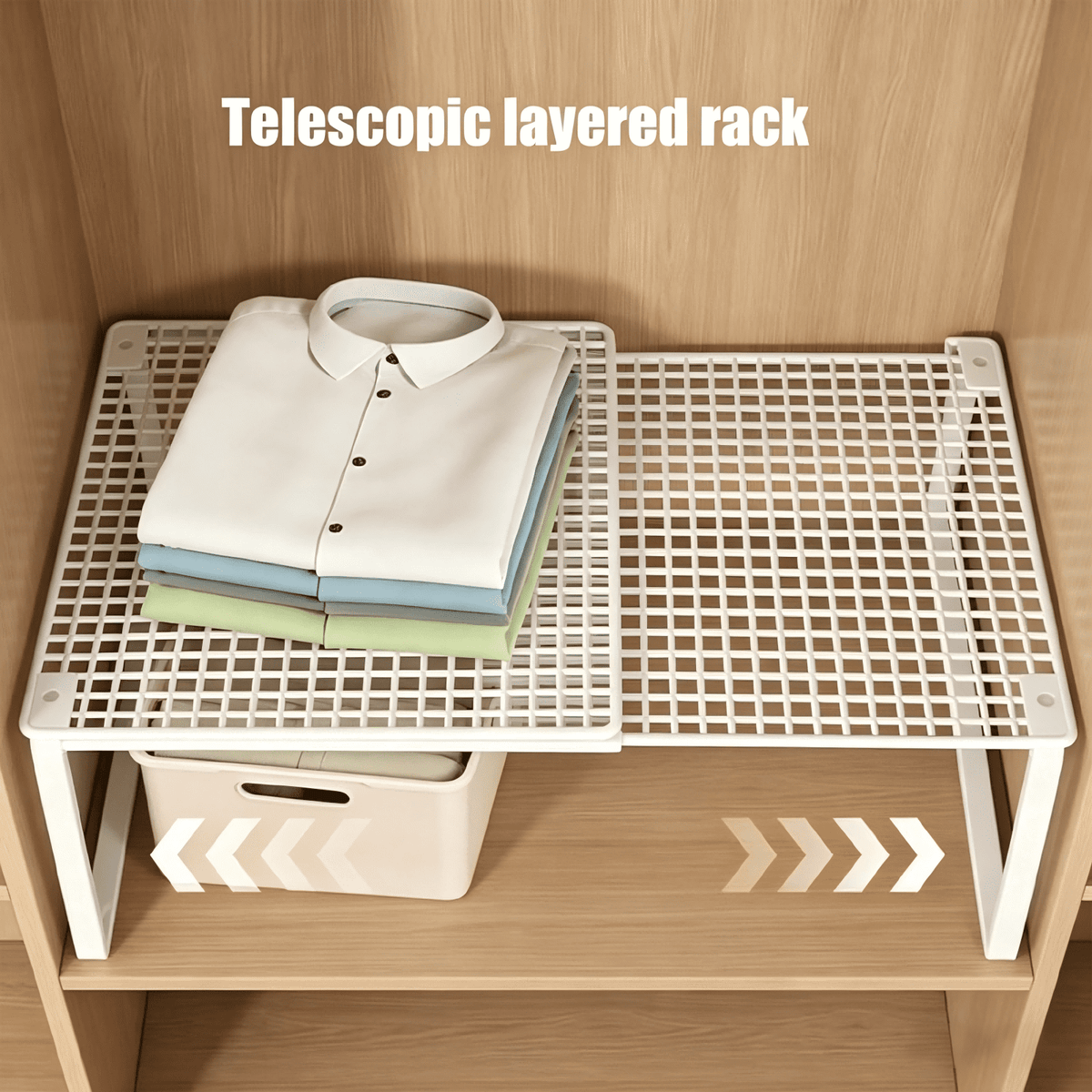 Expandable Cabinet Shelf Riser in White Metal, Adjusts 15 to 24.4 Inches - Image 4