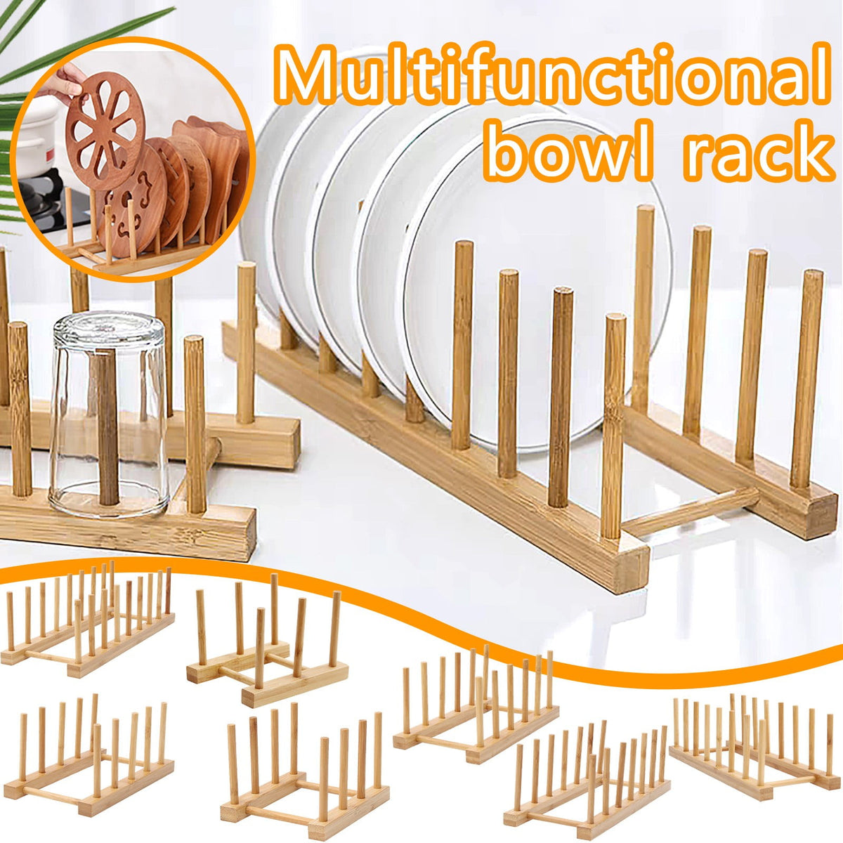 Bamboo Vertical Dish Rack for Plates, Lids, Bowls and Cutting Boards - Image 3
