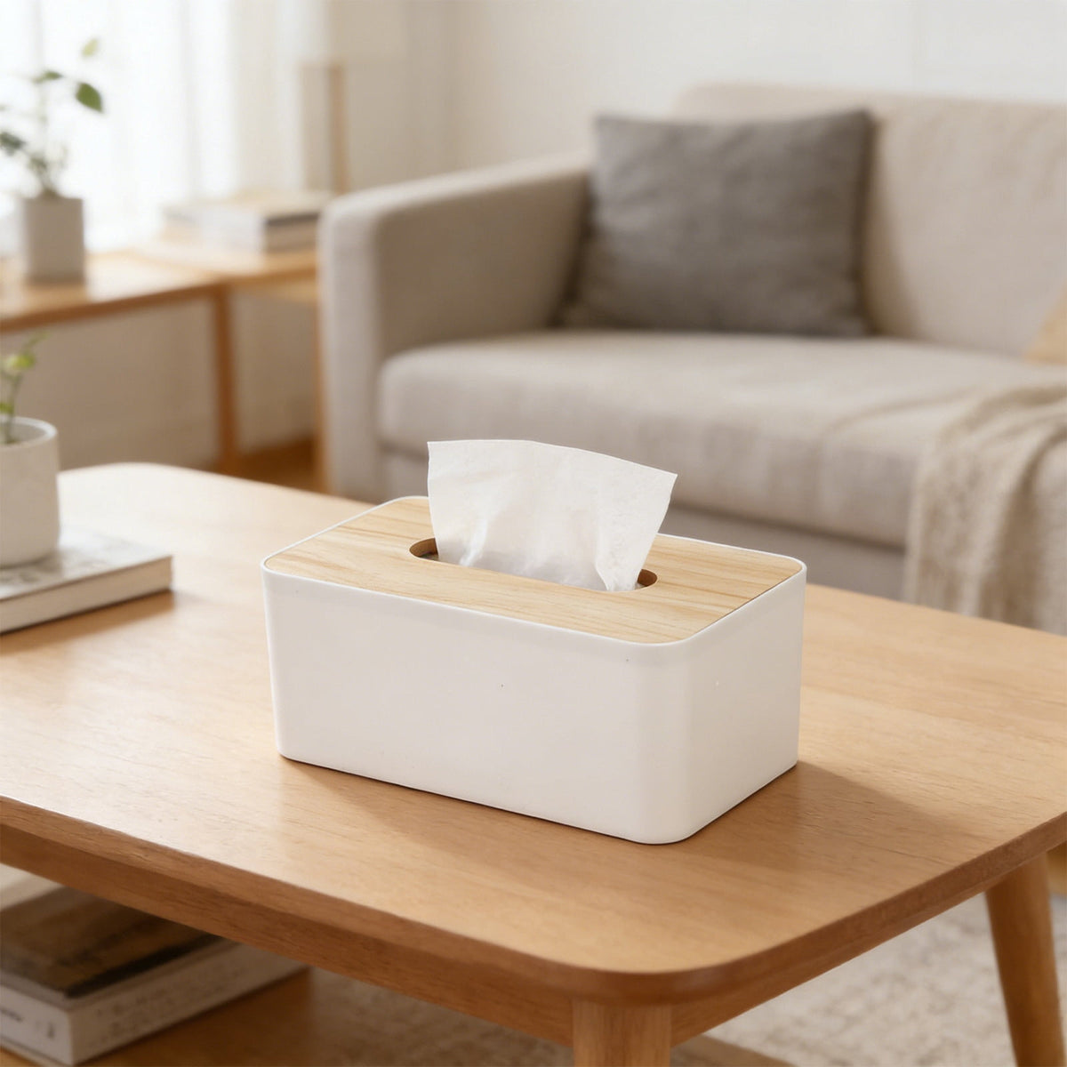 Clear Tissue Box Cover with Wood-Grain Lid, 6.3 x 4.7 x 3.7 Inches - Image 2