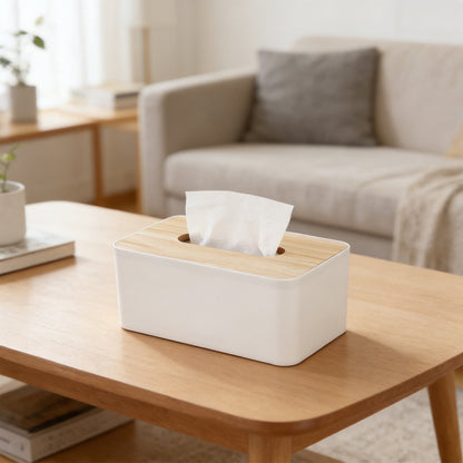Clear Tissue Box Cover with Wood-Grain Lid, 6.3 x 4.7 x 3.7 Inches - Image 2
