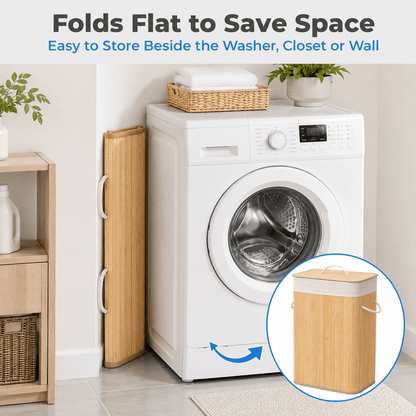 Bamboo Laundry Hamper with Lid and Removable Liner, 80 Liter, Natural - Image 3