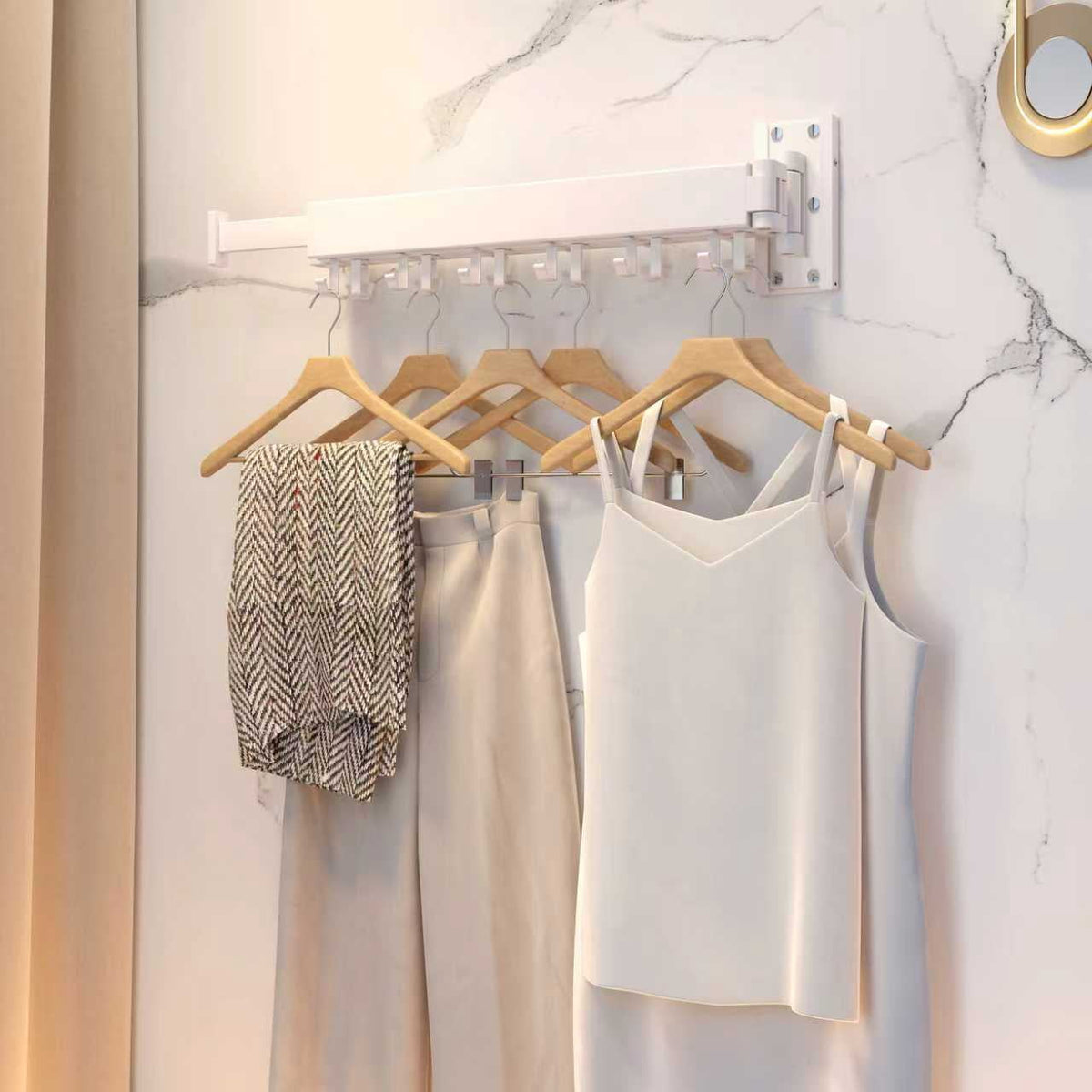 Retractable Wall-Mounted Drying Rack with Tri-Fold Arms for Laundry Rooms - Image 5