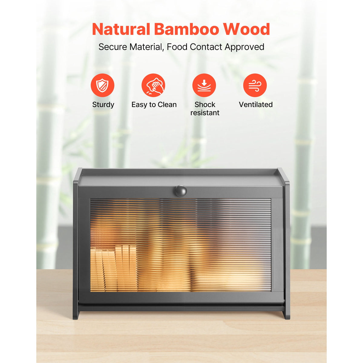 Bamboo Bread Box with Acrylic Front Panel and Magnetic Lid, 16.5 Inches - Image 4