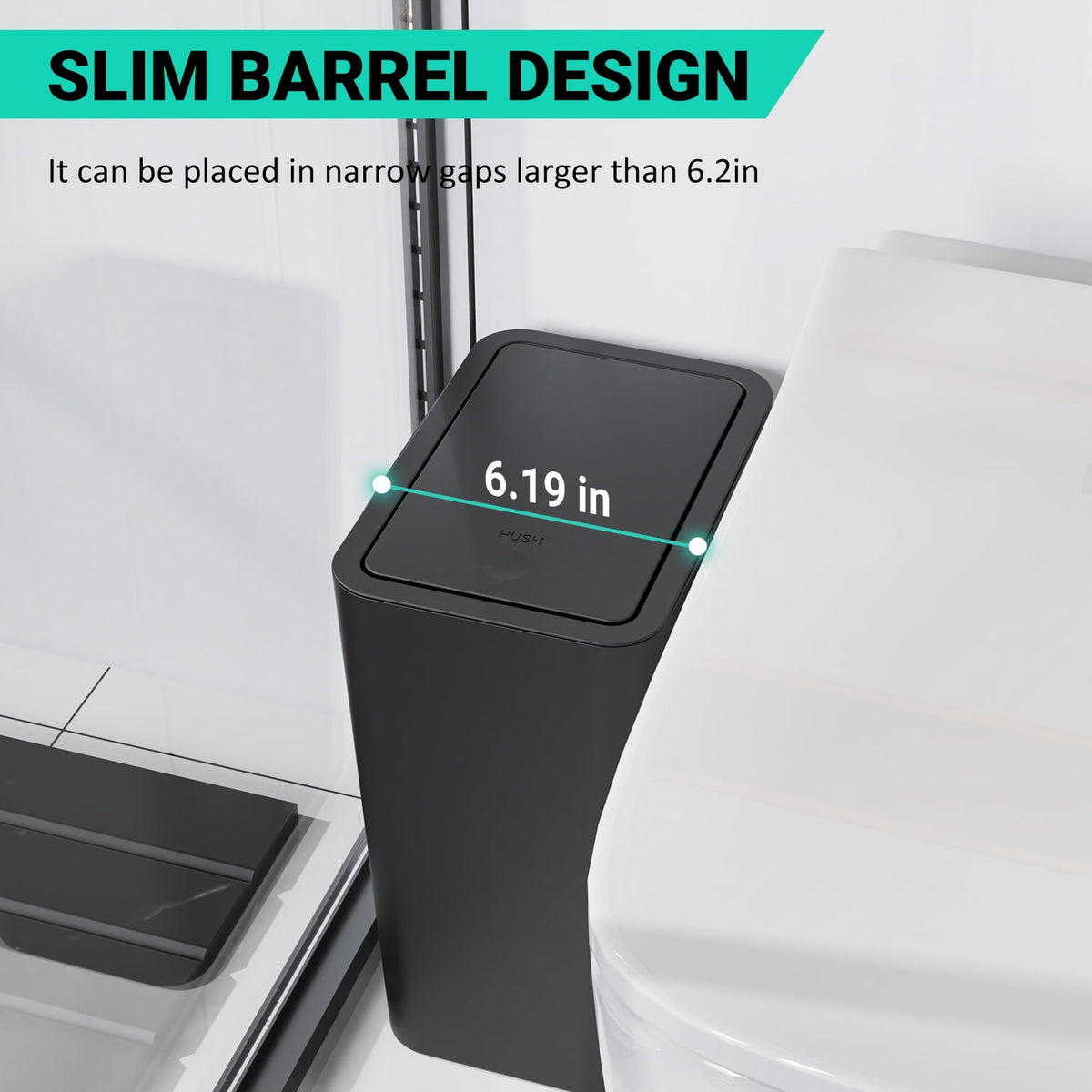 Slim Bathroom Bins with Pop-Up Lids, 3 Pack of 2.6 Gallon Wastebaskets - Image 4