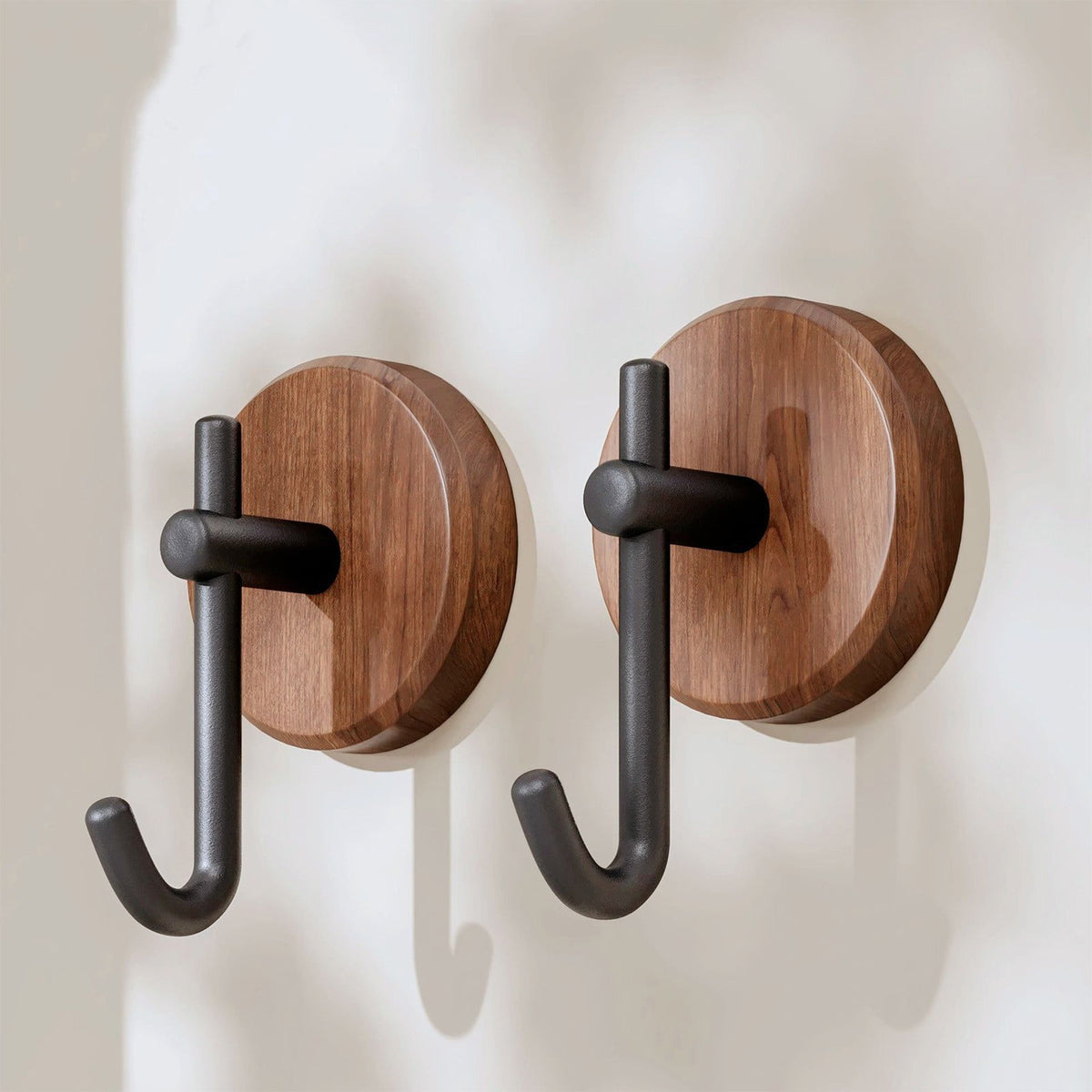Solid Walnut Wall Hooks with No-Drill Adhesive Backing for Towels and Coats - Image 2
