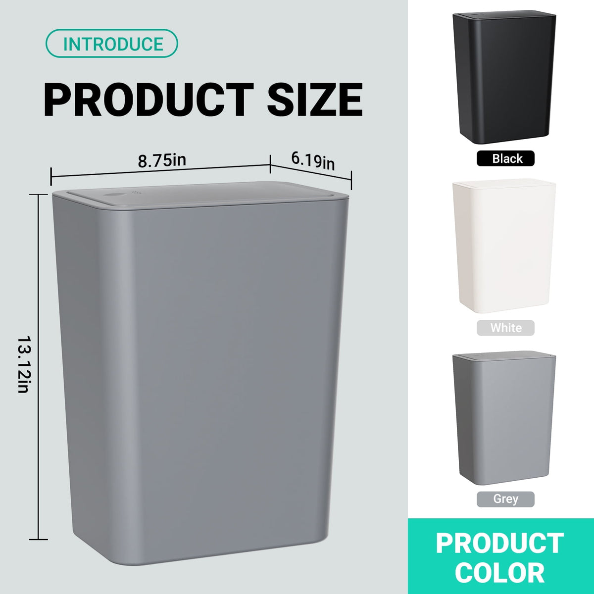 Slim Bathroom Bins with Pop-Up Lids, 3 Pack of 2.6 Gallon Wastebaskets - Image 3