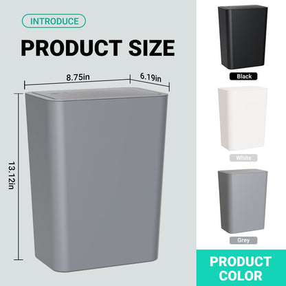 Slim Bathroom Bins with Pop-Up Lids, 3 Pack of 2.6 Gallon Wastebaskets - Image 3