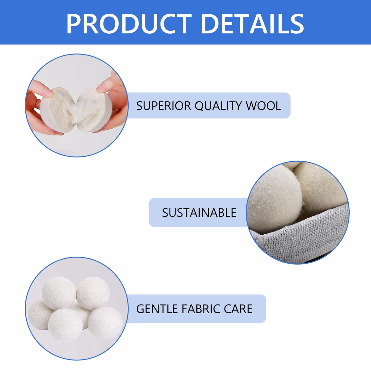 Wool Dryer Balls, Set of 10 at 2 Inches Across, Natural Fabric Softener - Image 5