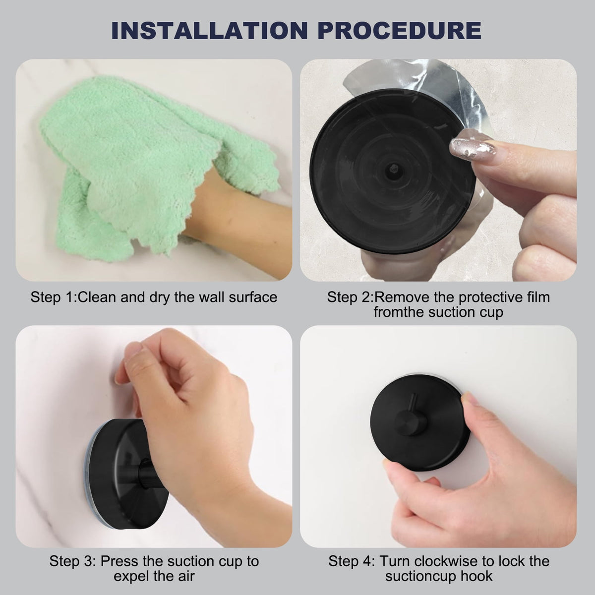 Suction Cup Towel Hooks, 4 Pack in Matte Black, Holds up to 11 Pounds - Image 6