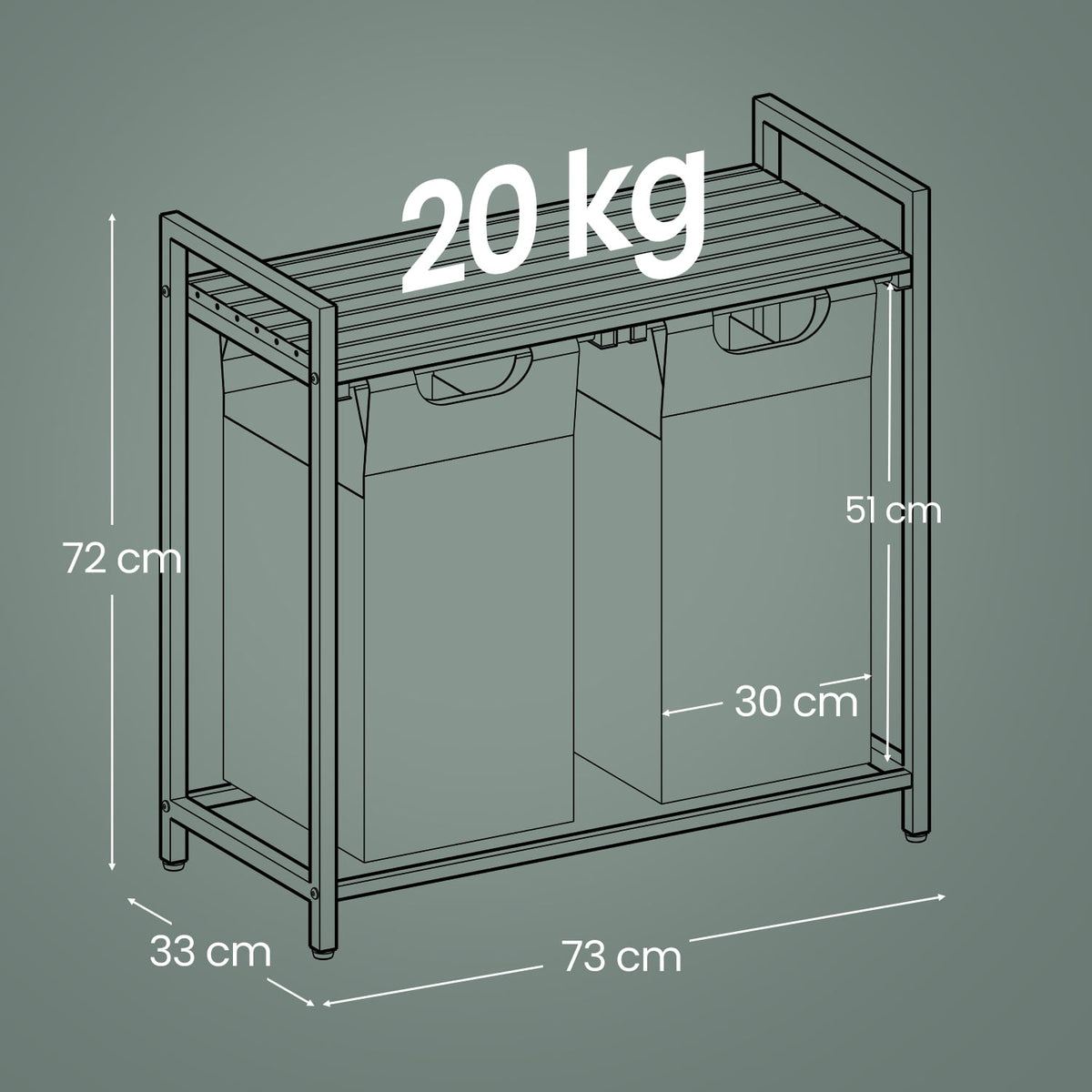 Two-Compartment Laundry Sorter with Shelf, 24.2 Gallon Capacity in White - Image 5