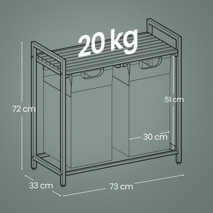 Two-Compartment Laundry Sorter with Shelf, 24.2 Gallon Capacity in White - Image 5