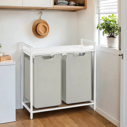 Two-Compartment Laundry Sorter with Shelf, 24.2 Gallon Capacity in White - Image 6