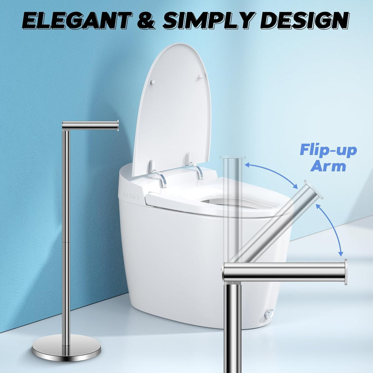 Freestanding Toilet Roll Holder in Stainless Steel, Stores up to Five Rolls - Image 4