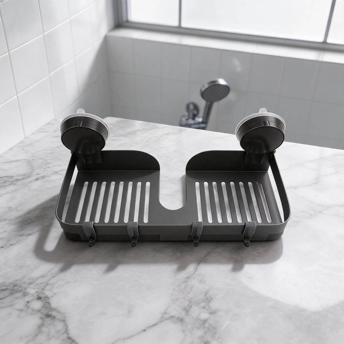 No-Drill Shower Shelf with Suction Cups, Aluminum Caddy with Raised Edges - Image 4