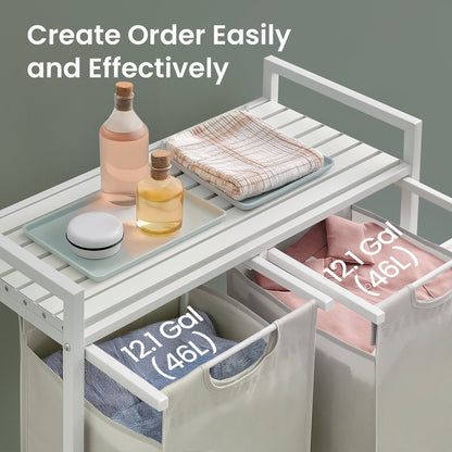 Two-Compartment Laundry Sorter with Shelf, 24.2 Gallon Capacity in White - Image 4