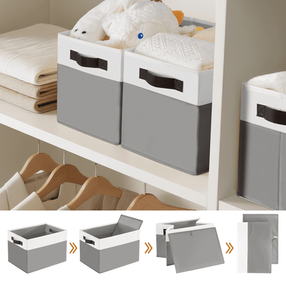 Collapsible Fabric Storage Cubes with Lids and Handles, Set of 4 in Grey - Image 5