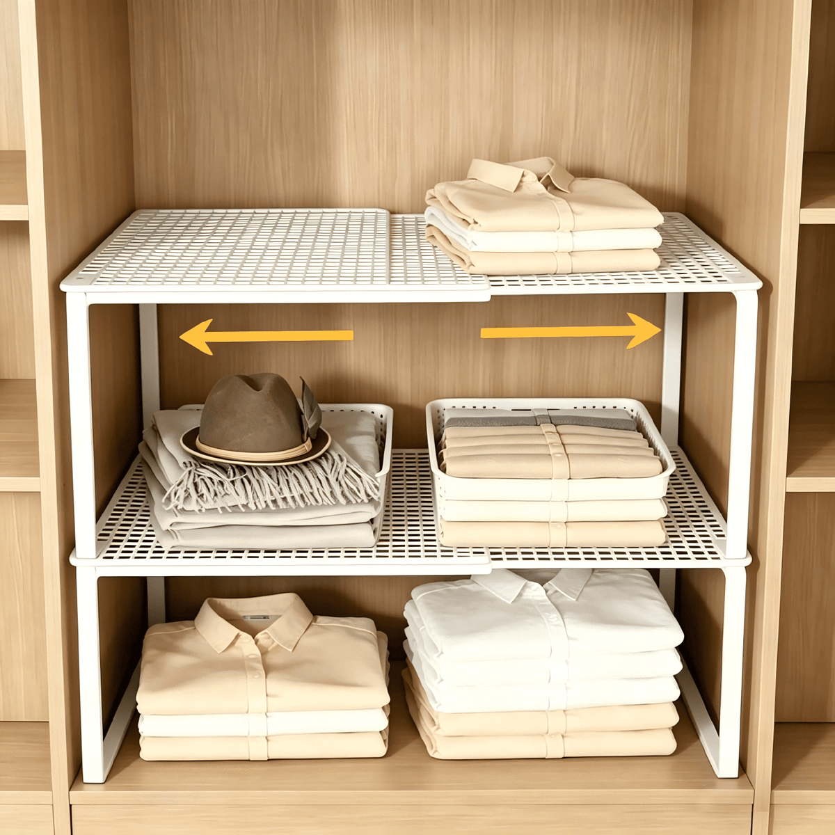 Expandable Cabinet Shelf Riser in White Metal, Adjusts 15 to 24.4 Inches - Image 2
