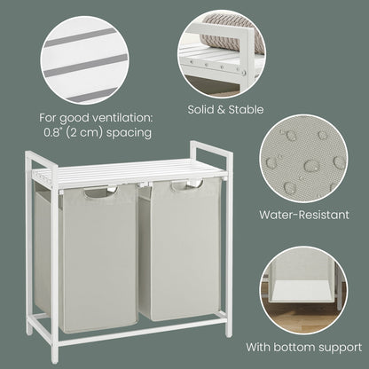 Two-Compartment Laundry Sorter with Shelf, 24.2 Gallon Capacity in White - Image 3