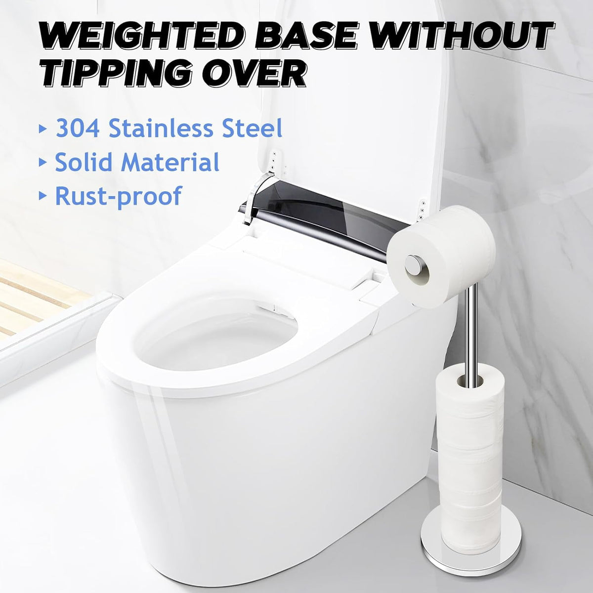 Freestanding Toilet Roll Holder in Stainless Steel, Stores up to Five Rolls - Image 5