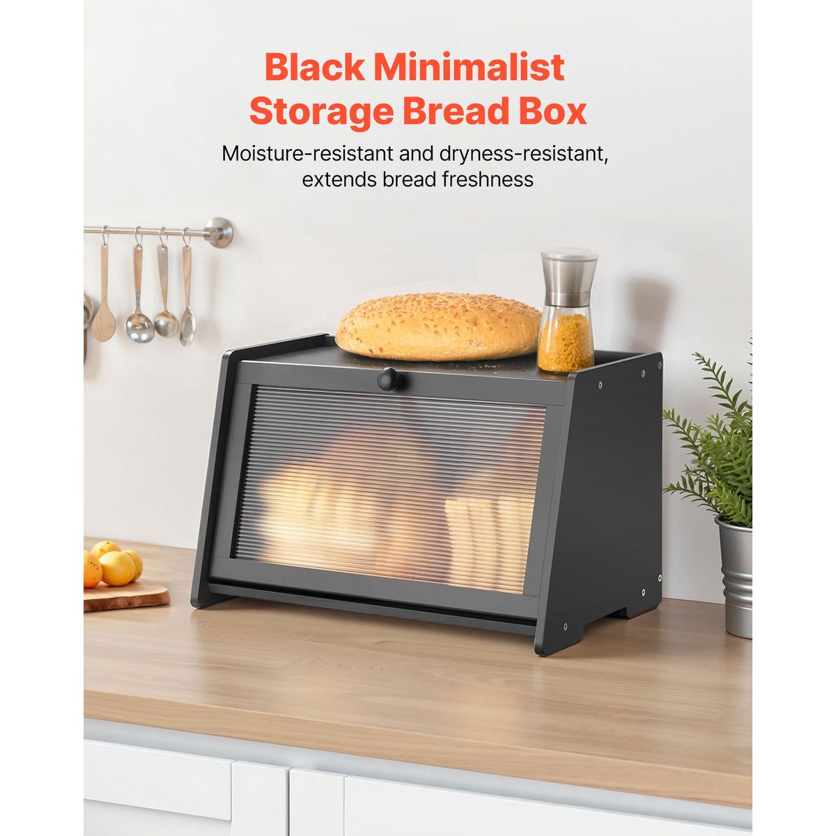 Bamboo Bread Box with Acrylic Front Panel and Magnetic Lid, 16.5 Inches - Image 2