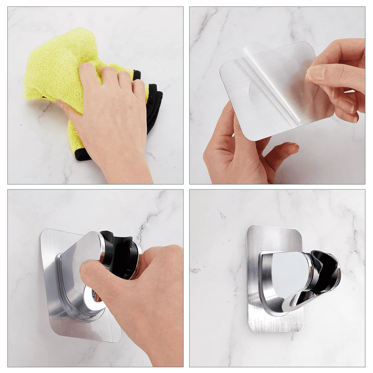 Adhesive Shower Head Bracket, Adjustable Wall Mount in Silver, 3.9 Inches - Image 6