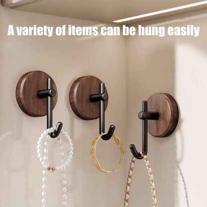 Solid Walnut Wall Hooks with No-Drill Adhesive Backing for Towels and Coats - Image 5
