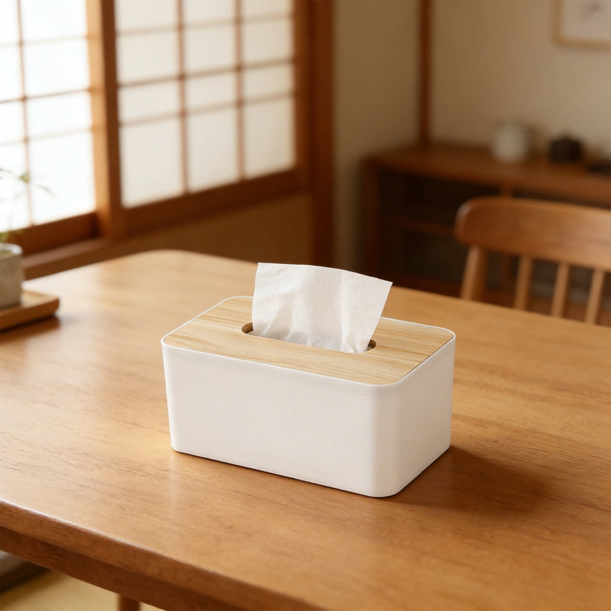 Clear Tissue Box Cover with Wood-Grain Lid, 6.3 x 4.7 x 3.7 Inches - Image 4