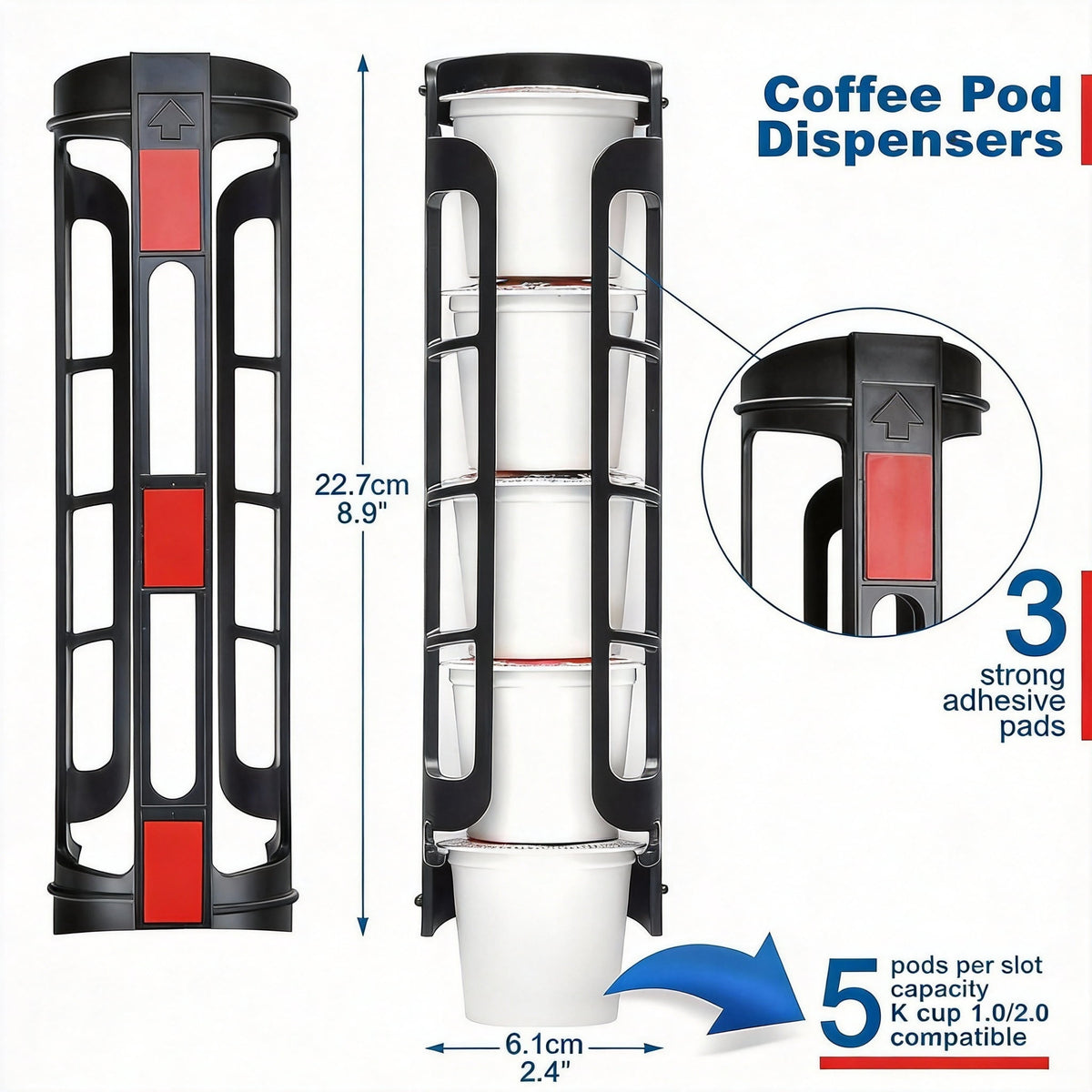 Side-Mount Coffee Pod Holders, Set of 2 Adhesive Racks for Single-Serve Pods - Image 3
