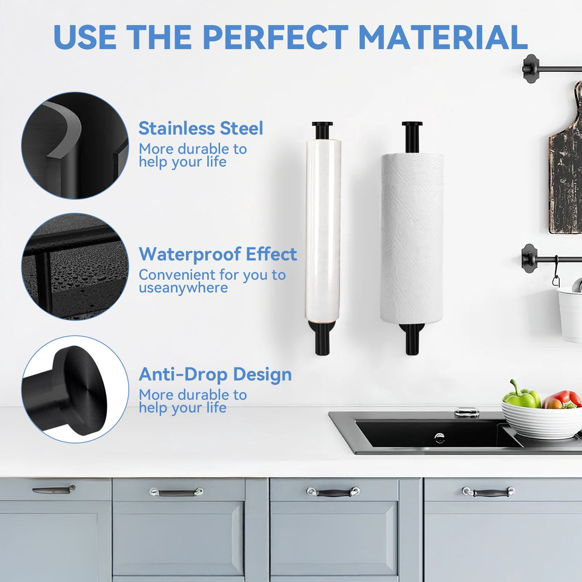 Under-Cabinet Paper Towel Holder in Black Stainless Steel, 13.1 Inches - Image 2