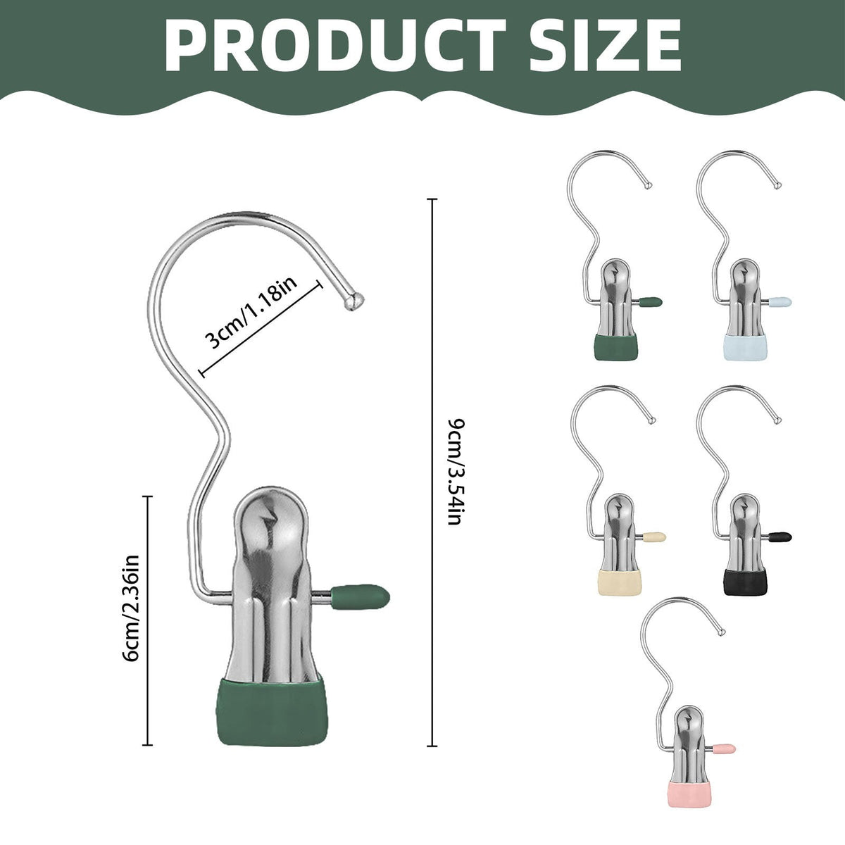 Hanging Boot and Laundry Clips, Set of 5 with Rotating Metal Grips, Black - Image 3