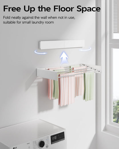 Wall-Mounted Folding Drying Rack, 23.6 Inches with Five Rods in White - Image 2