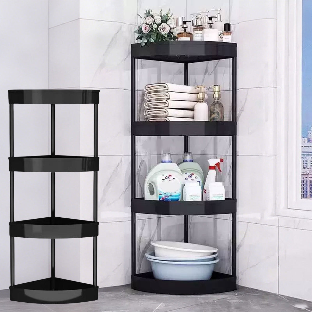 Four-Tier Corner Shelf Unit for Small Bathrooms, 32 Inches Tall with Casters - Image 3