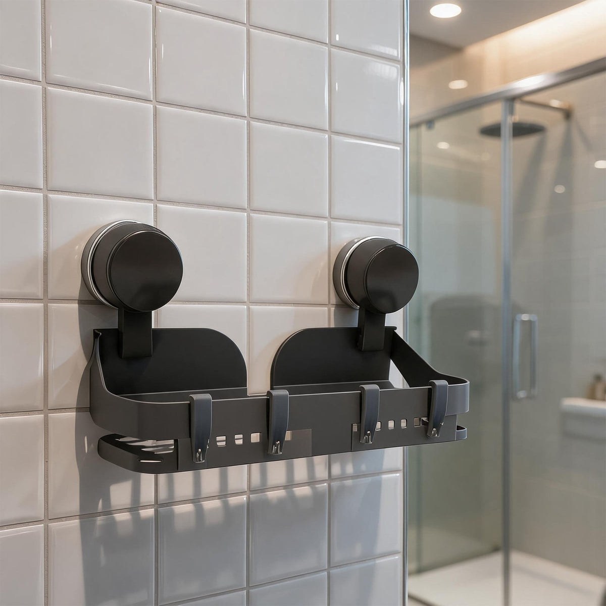 No-Drill Shower Shelf with Suction Cups, Aluminum Caddy with Raised Edges - Image 5