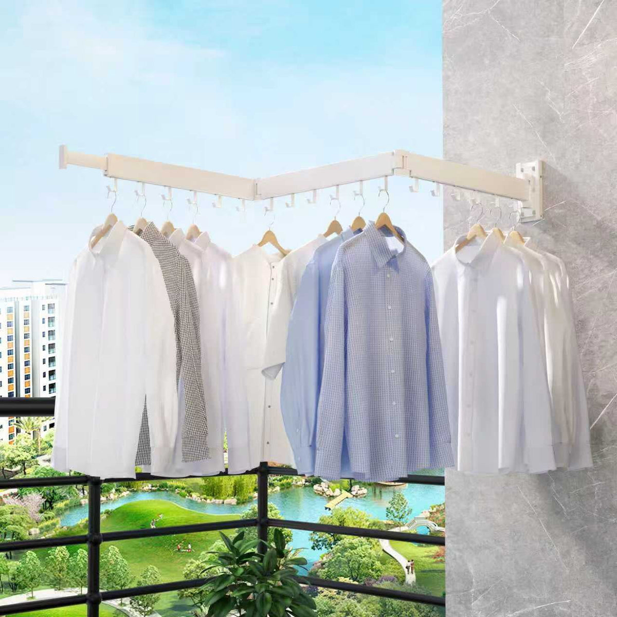 Retractable Wall-Mounted Drying Rack with Tri-Fold Arms for Laundry Rooms - Image 6