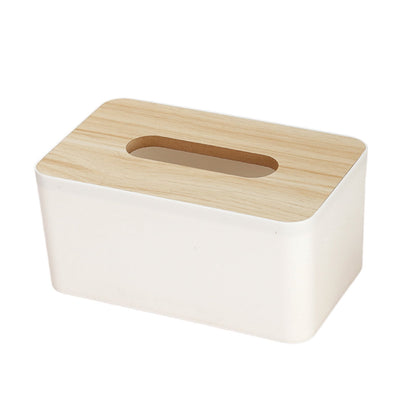 Clear Tissue Box Cover with Wood-Grain Lid, 6.3 x 4.7 x 3.7 Inches