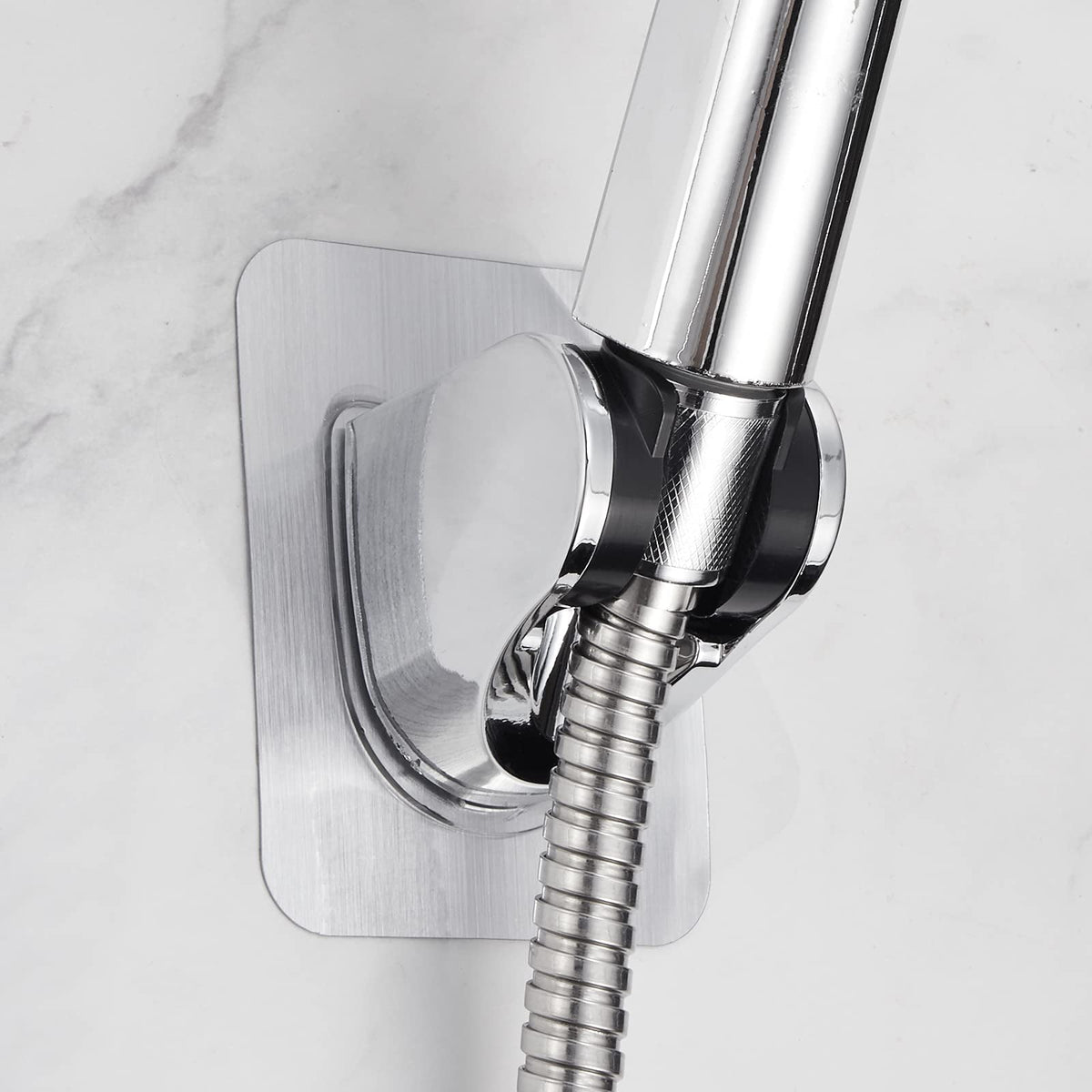 Adhesive Shower Head Bracket, Adjustable Wall Mount in Silver, 3.9 Inches - Image 4
