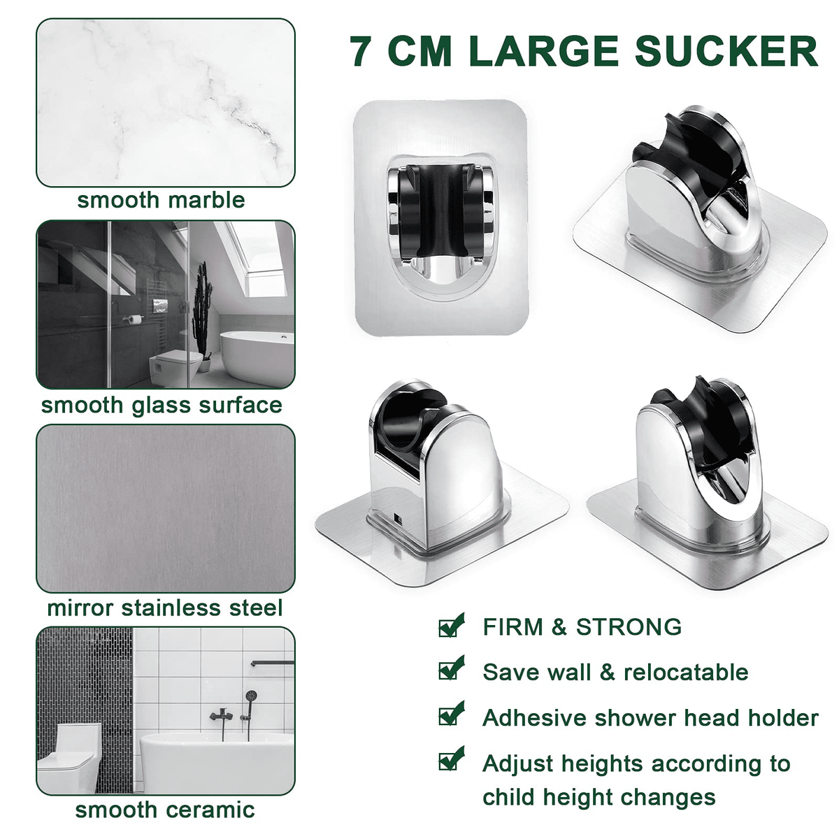 Adhesive Shower Head Bracket, Adjustable Wall Mount in Silver, 3.9 Inches - Image 5